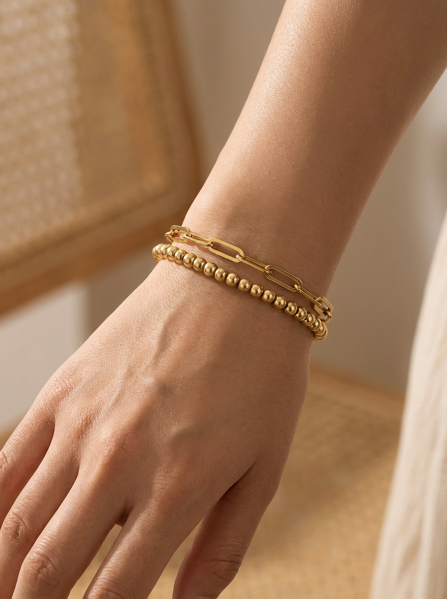 Paperclip & Beaded Bracelet Set