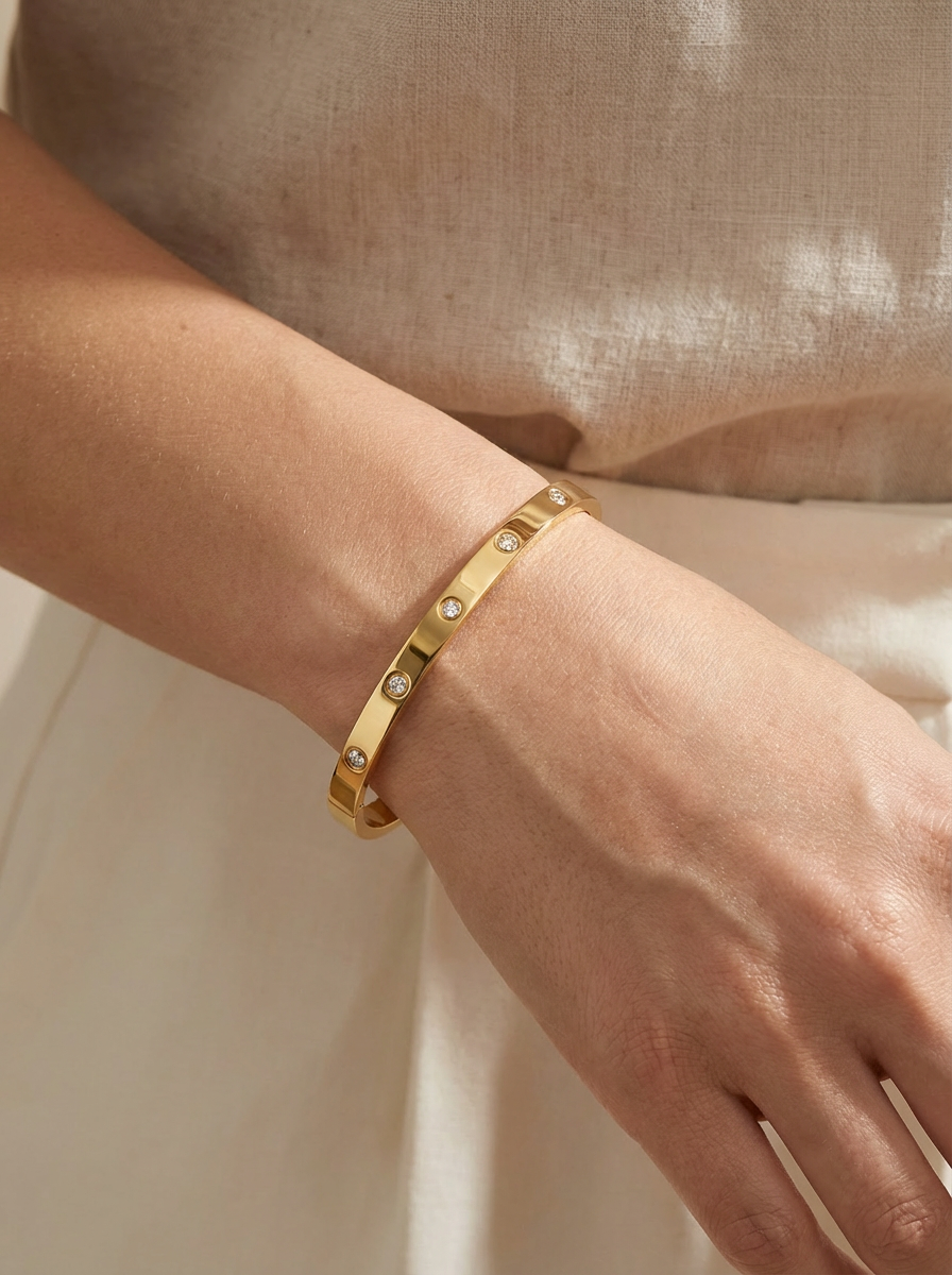 Gold CZ Bangle Bracelet