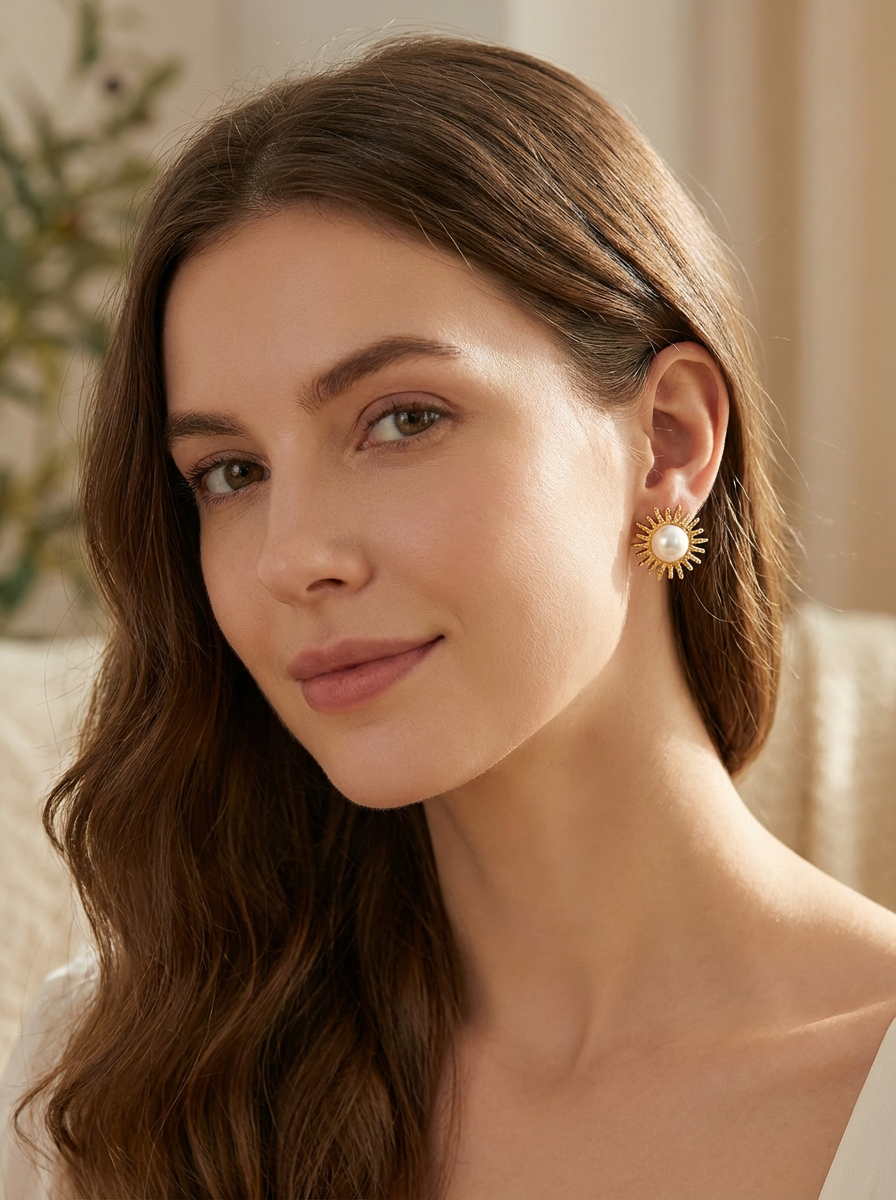 Sun Pearl Stud Earrings