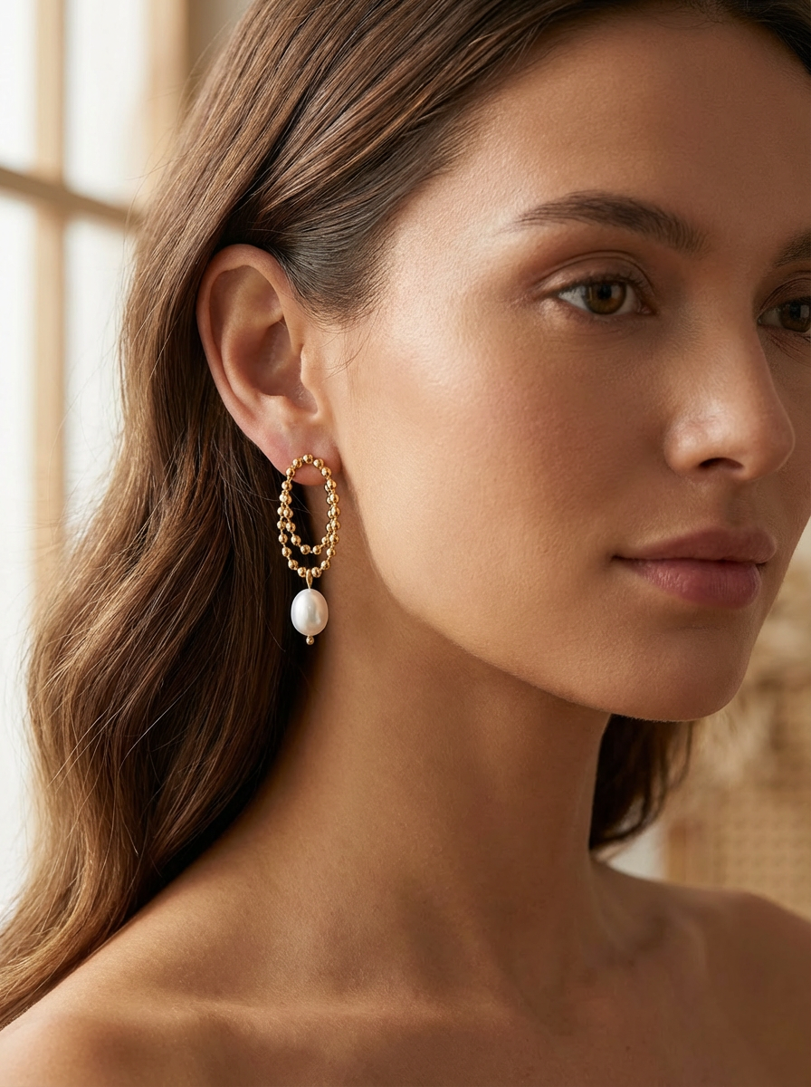 Golden Chain Pearl Drop Earrings