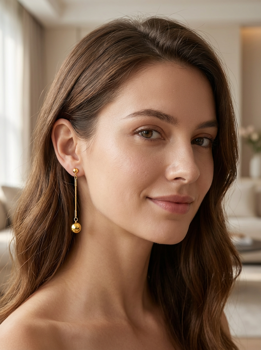 Golden Sphere Drop Earrings