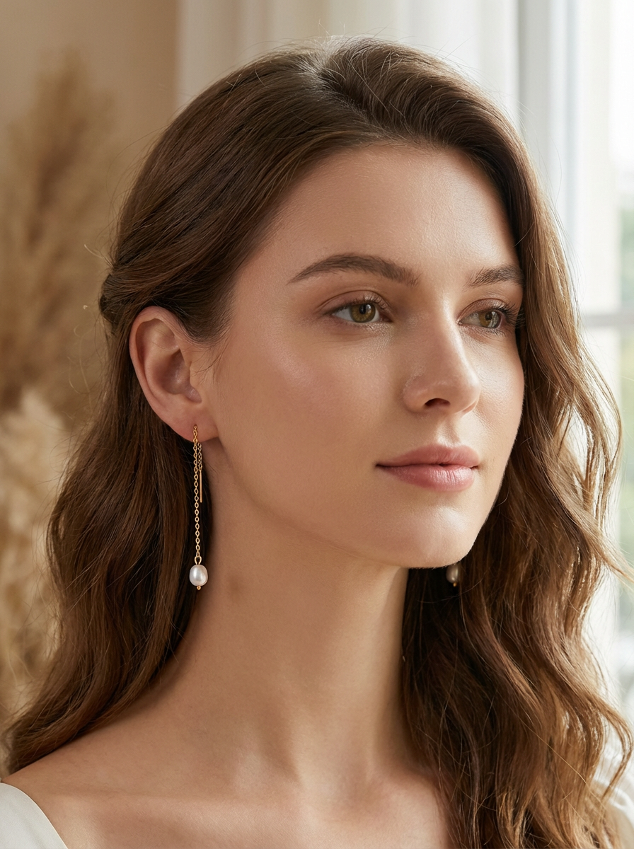 Pearl Drop Chain Earrings