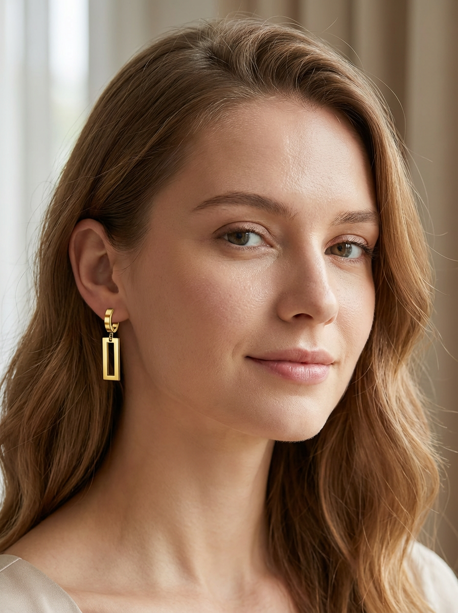 Rectangular Drop Hoop Earrings
