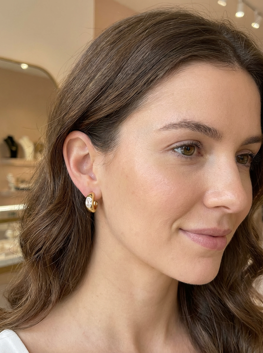 Curved Crystal Hoop Earrings