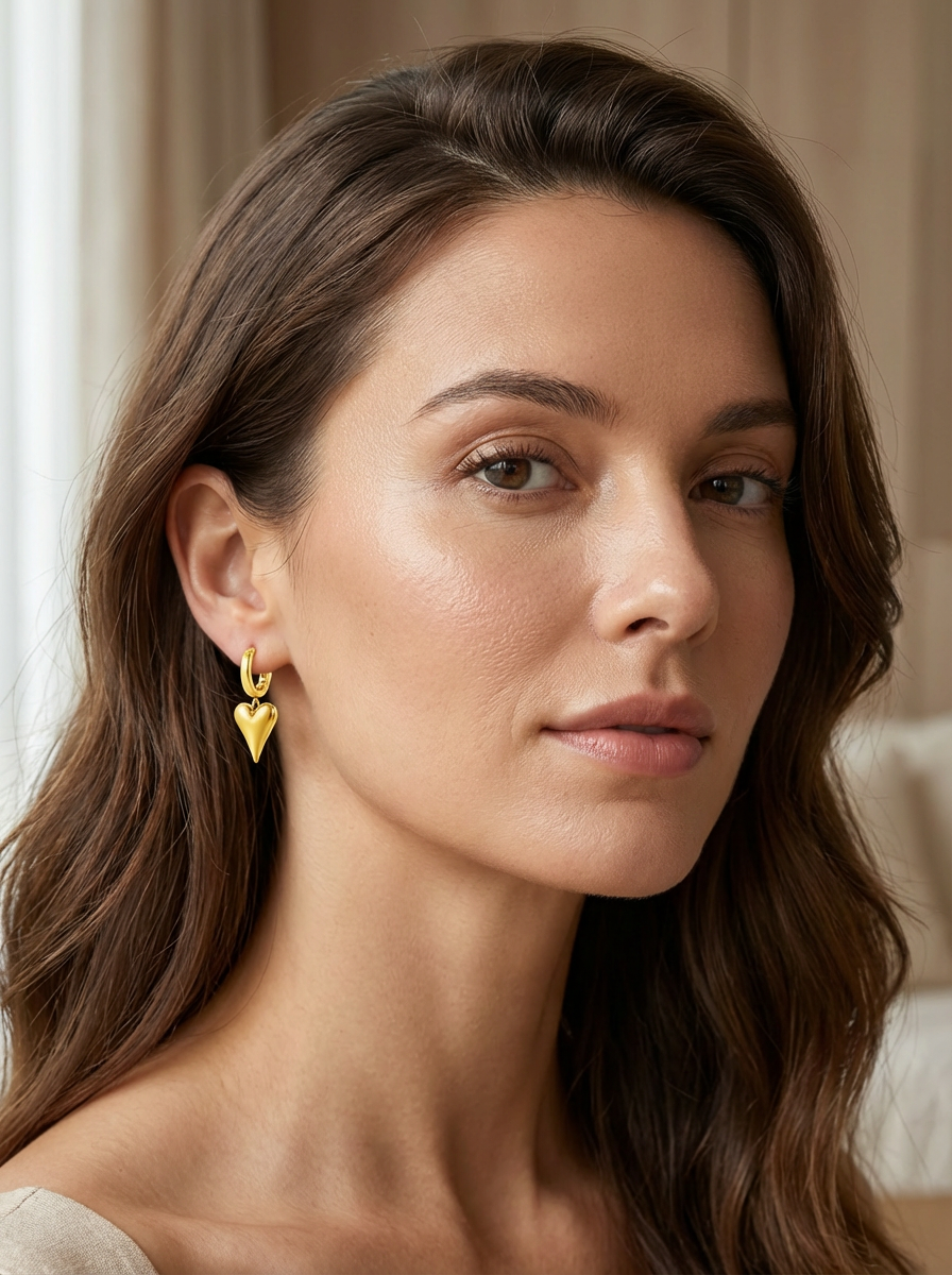 Heart Drop Hoop Earrings