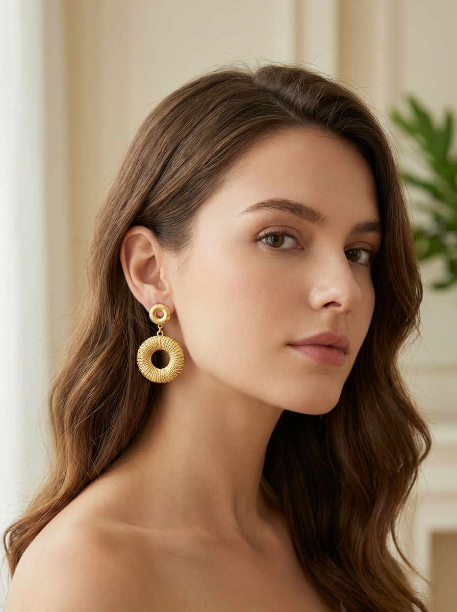 Textured Double Circle Drop Earrings