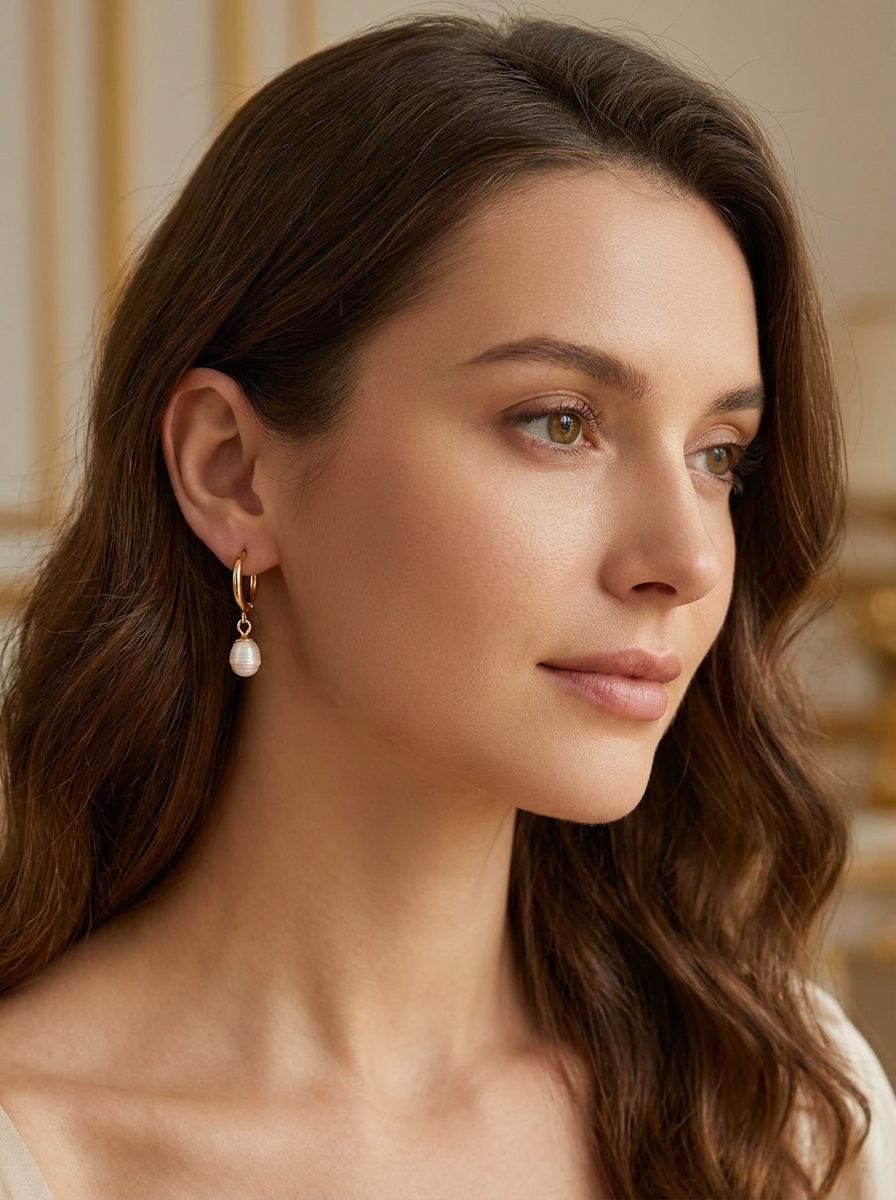 Classic Pearl Drop Hoop Earrings