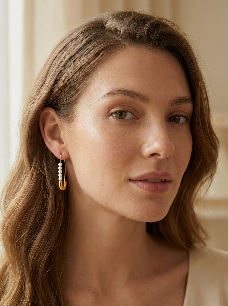 Pearl Safety Pin Earrings