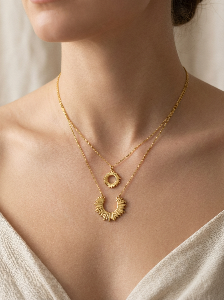 Layered Sun Pendant Necklace
