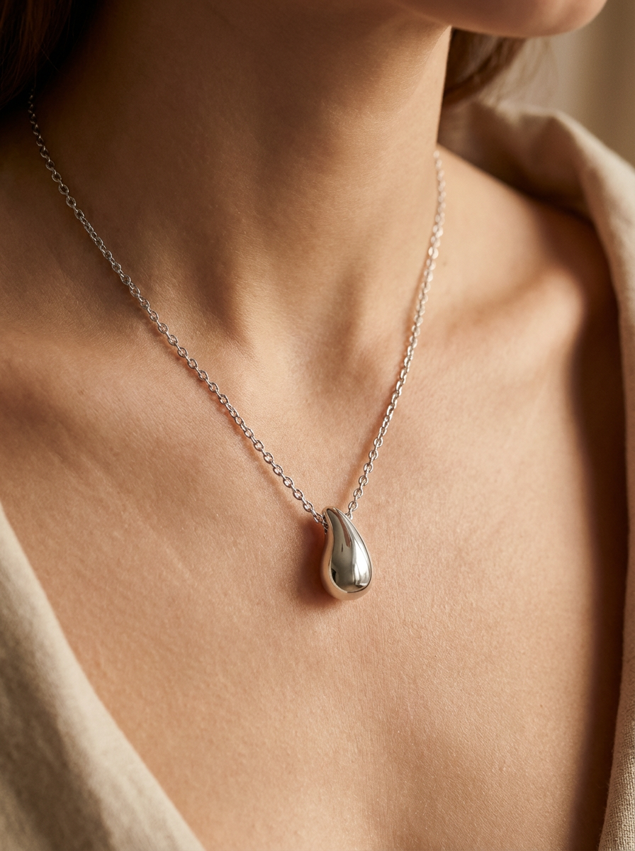 Silver Drop Pendant Necklace