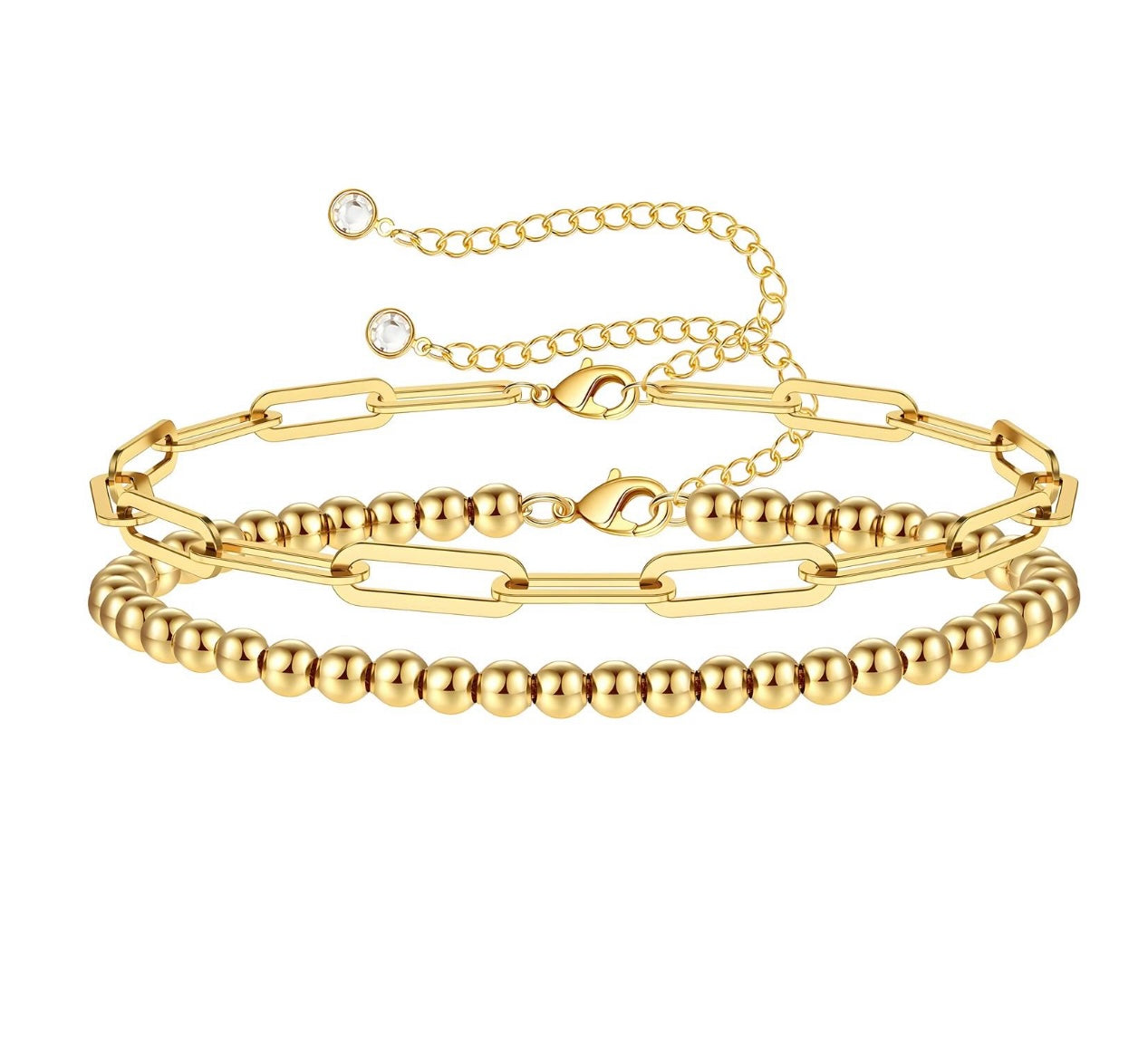 Paperclip & Beaded Bracelet Set