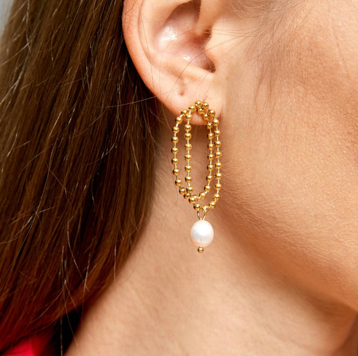 Golden Chain Pearl Drop Earrings
