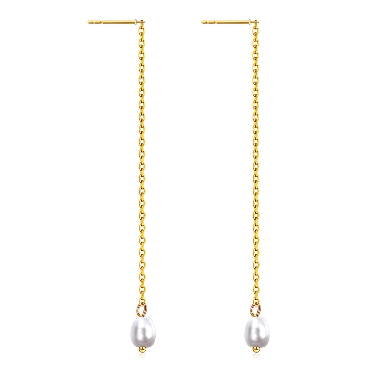Pearl Drop Chain Earrings