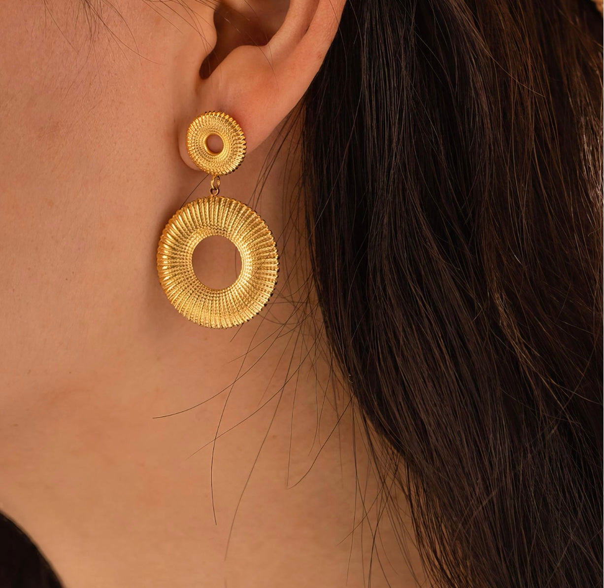Textured Double Circle Drop Earrings