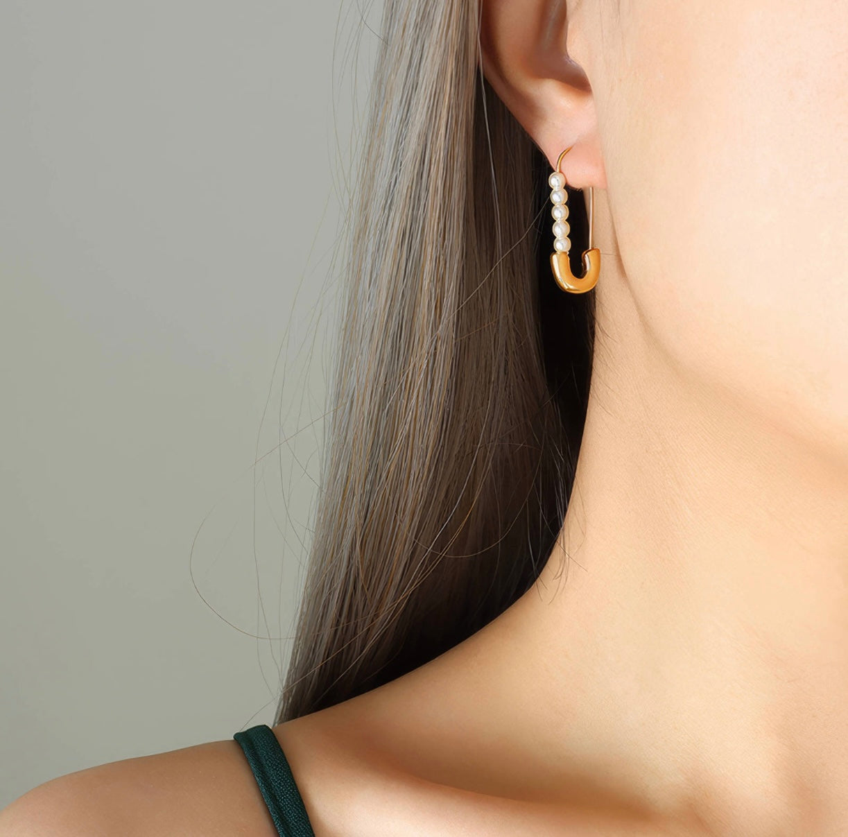 Pearl Safety Pin Earrings